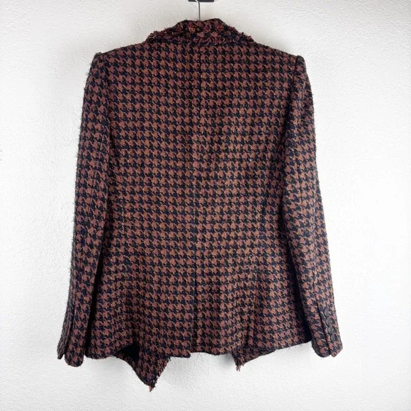 Veronica Beard Taja Houndstooth Plaid Tweed Double Breasted Blazer Jacket Black